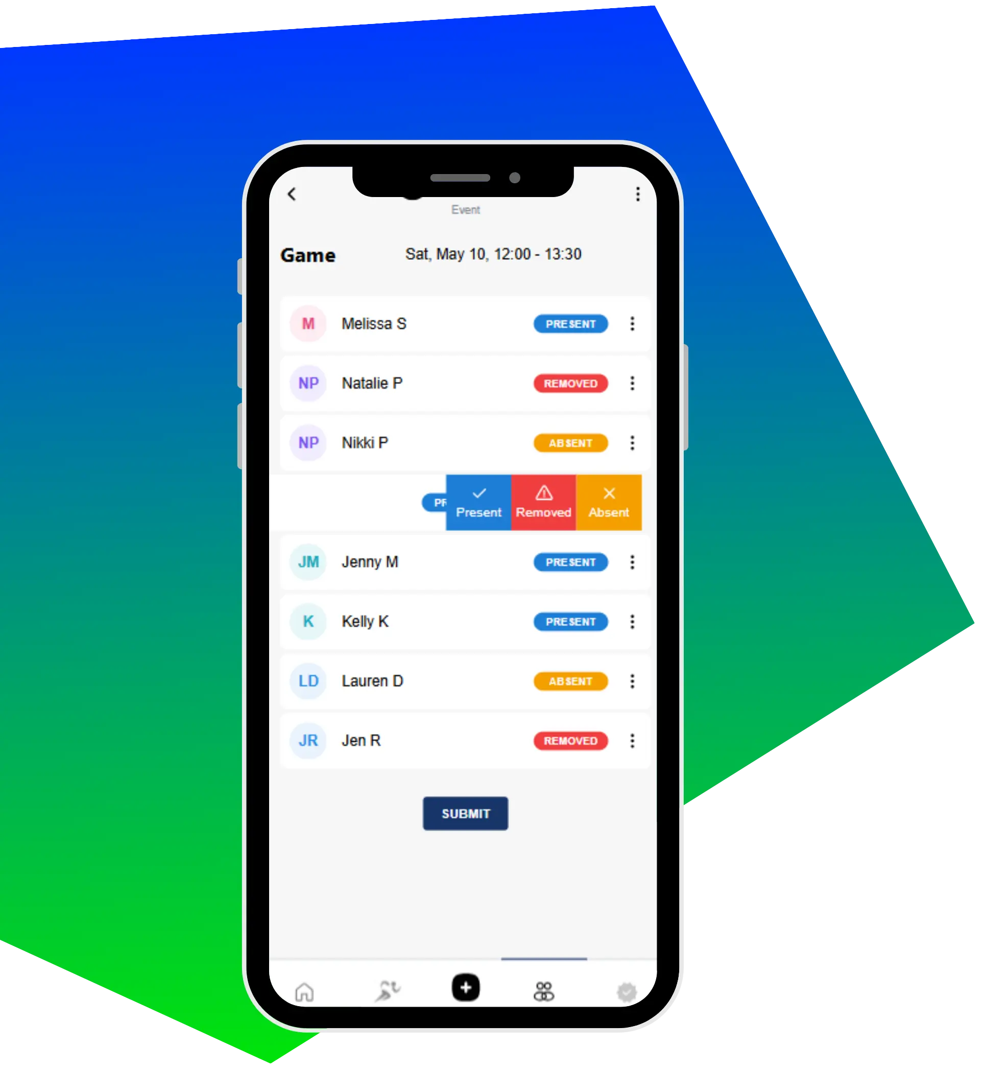 Coach using LineUp software for injury reporting